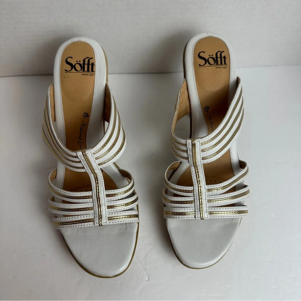 SOFFT White and Gold Leather Strappy Cut Out Heels Sandals Women’s Size 8 - Picture 5 of 14